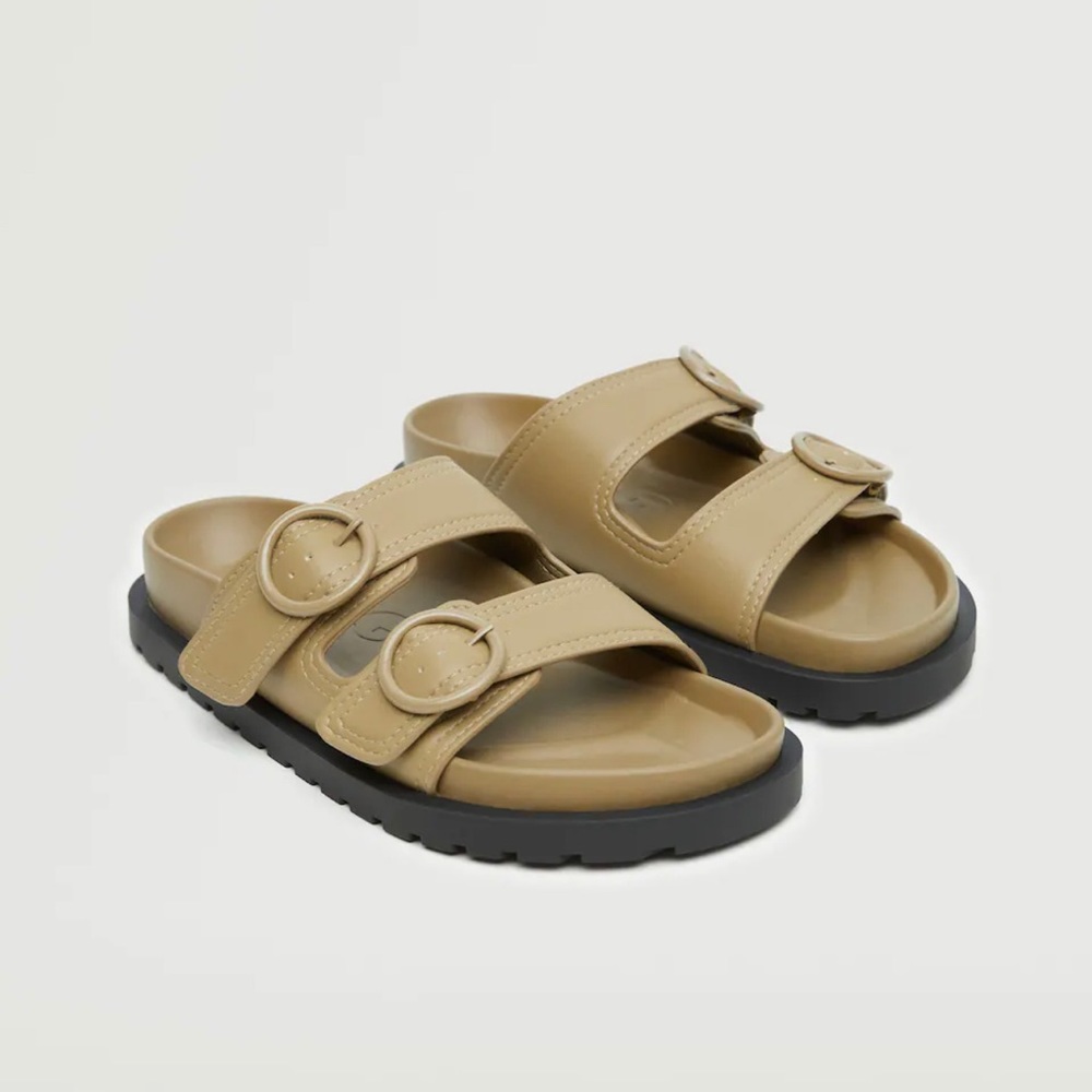 Mango Buckle Strap Sandals in Green
